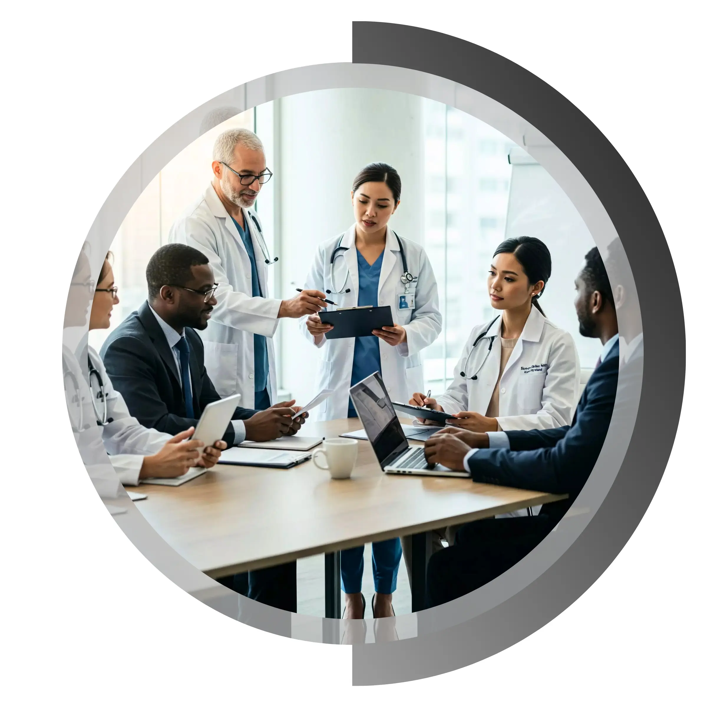 Doctors Talking With Businessmen